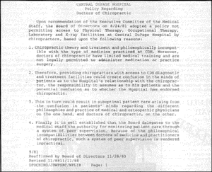 Central Dupage Hospital's policy on chiropractors