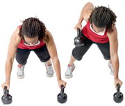 Personal trainer Chelsea Cooper domonstrates a Renegade Row with Kettlebells.