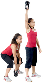 Personal trainer Chelsea Cooper domonstrates a Clean and Press with a Kettlebell.