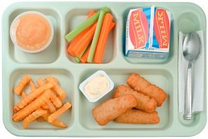 Cafeteria tray full of food.