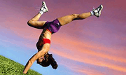 Woman doing handstand.