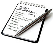 Notepad and pen with food journal notes.
