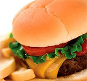 A cheese burger and fries.